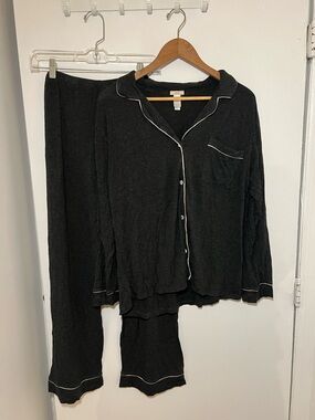 Eberjey Grey Pajama Set with White Piping